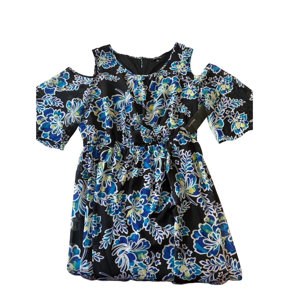 Relativity Womens Cold Shoulder Floral High Low Dress Blue Rosemallow Large NEW